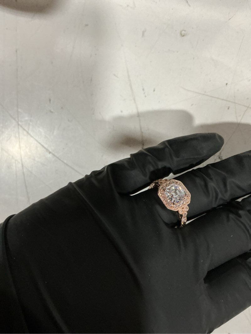 Condition photo showing Good Condition for amazon collection rose-gold-plated sterling silver antique ring set with asscher-cut infinite elements cubic zirconia, size 7