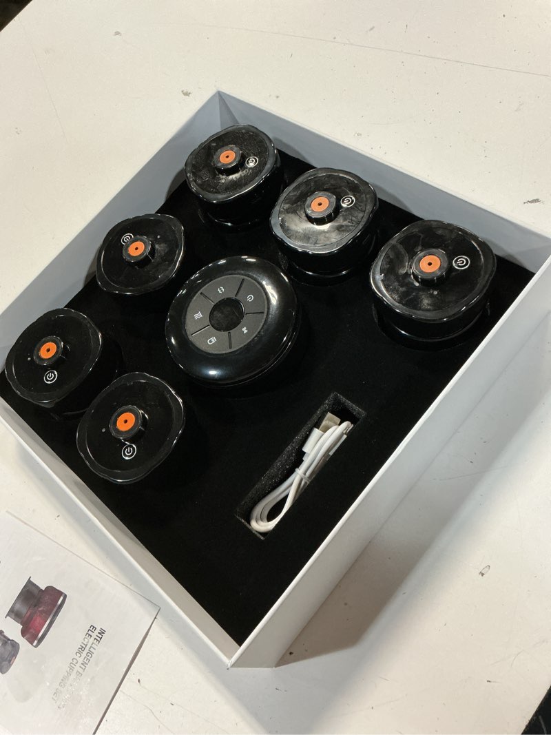 Condition photo showing As Is for ubalance cupping kit for massage therapy, cupping therapy set 6 cups, electric smart cupping machine, 4 in 1 negative pressure massager with 12 modes for fatigue relief, black