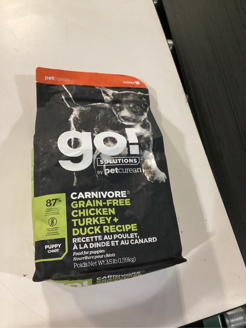 Condition photo showing Good Condition for go! solutions carnivore chicken, turkey + duck grain-free dry puppy food, our highest-protein kibble best by /2026/ fecha desconosida
