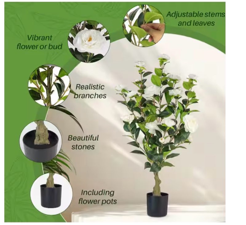 3ft artificial camellia tree 1 pack white flower faux plant in pot indoor
