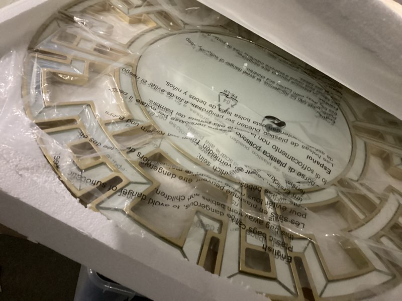 Condition photo showing Good Condition for chende gold mirrors for decor, 32'' round wall mirror with beveled glass frame, modern decorative mirror with wood frame for living room, entryway, dining room, bathroom gold 32"l x 32"w