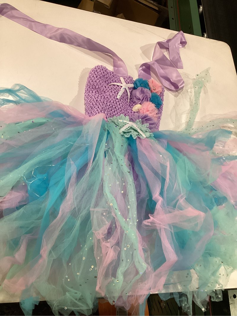 Condition photo showing Good Condition for Koatobbor Girls Mermaid Costume Mermaid Tutu Dress Color Led Light Up for Halloween Birthday Party 3-8Years White Led-light Purple 7-8 Years