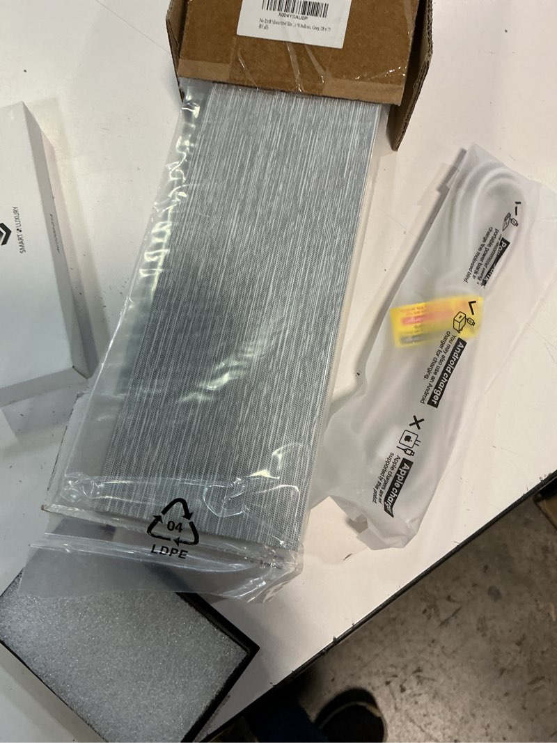 Condition photo showing Good Condition for no drill motorized blinds with remote, automatic roller shades | easy install, rechargeable blackout smart blinds for bedroom, office & high windows fabric wrapped cover, grey, 28"wx72"h grey 28"w x 72"h