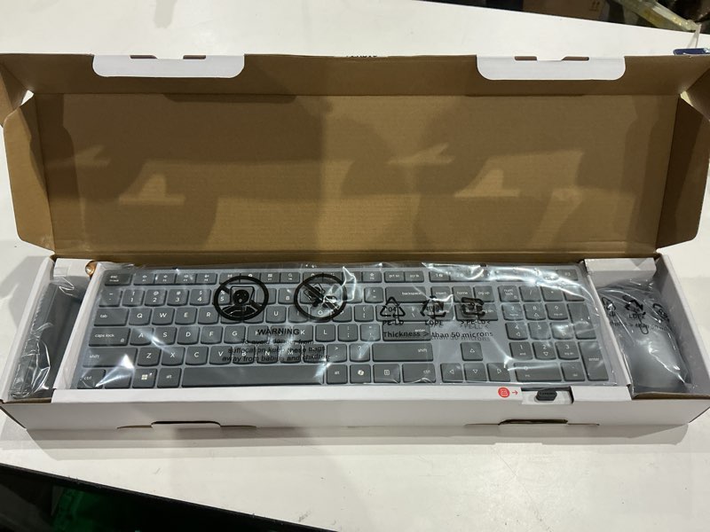 Condition photo showing Good Condition for lenovo 700 modern wireless keyboard & mouse combo, 2.4 ghz dongle & dual bluetooth connection, aes-128 encryption, 36 month battery life, quiet mouse, luna grey