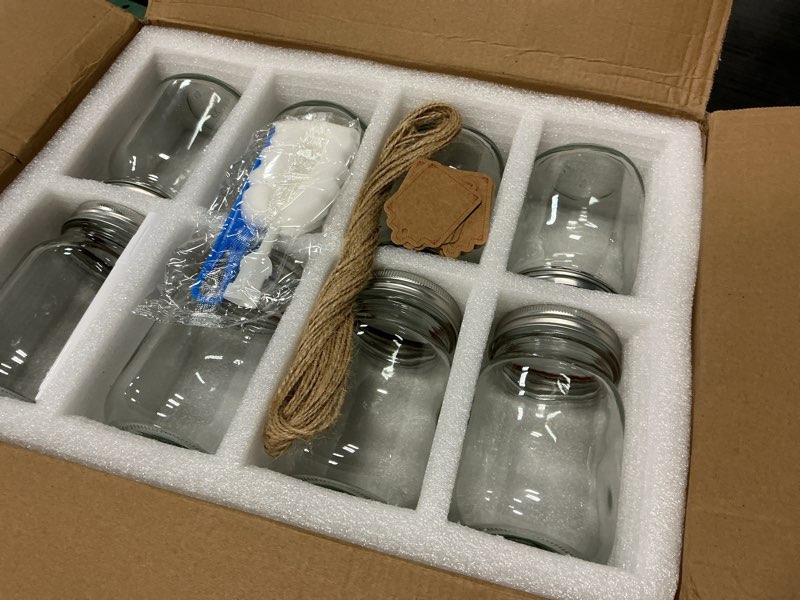 Condition photo showing Good Condition for 16pack 16oz mason jars with airtight lids and bands, regular mouth pint canning jars, clear glass jars ideal for canning, pickling, meal prep, jam, honey, shower/wedding favors, labels & pen included mason jars with regular lids and bands