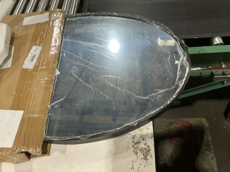 Condition photo showing New/Like New for oval wall mirror, 20"x28" black oval vanity mirror, bathroom mirror of metal frame, home decorative wall mounted mirror for bathroom, living room, entryway, vanity black 20"l x 28"w