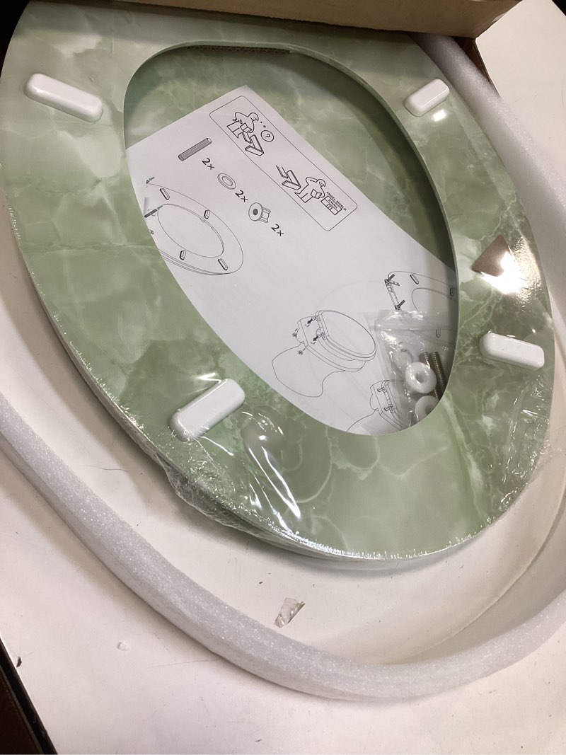 Condition photo showing Good Condition for Elongated Toilet Seat Natural Wood Toilet Seat with Zinc Alloy Hinges, Easy to Install also Easy to Clean, Anti-pinch Marble Toilet Seat by Angol Shiold (Elongated, Green Marble) Elongated-18.5” Green Marble