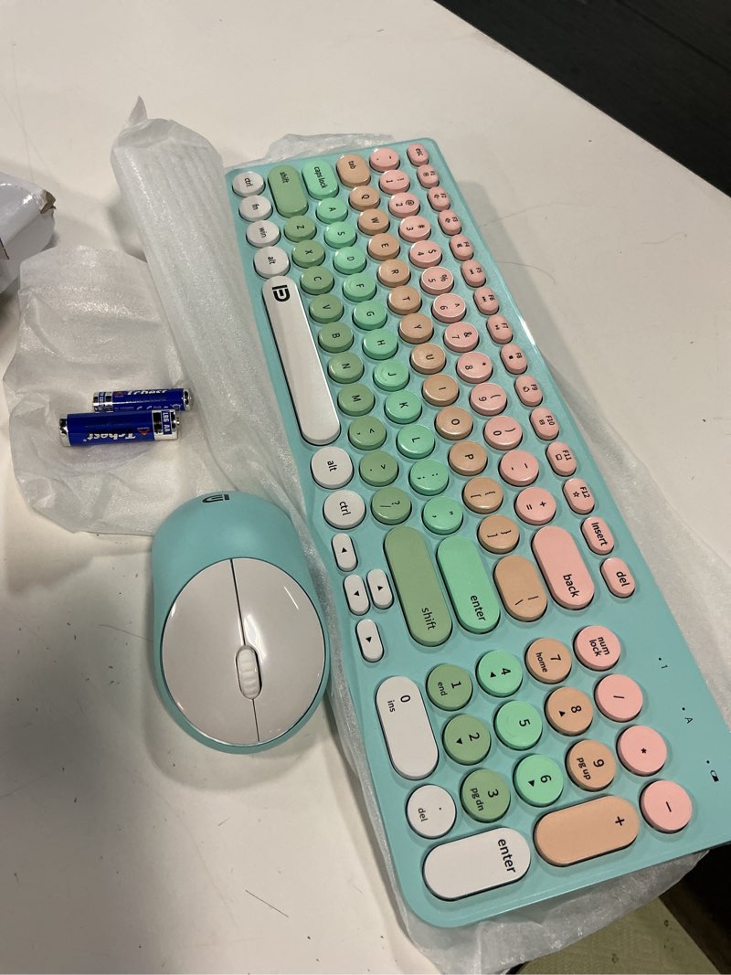 Condition photo showing Good Condition for fd wireless keyboards and mouse combo - 2.4ghz usb cordless, cute wireless keyboard round keys, quiet and slim set for laptop, computer, tv and mac - blue pale green colorful ik6632 pale green colorful