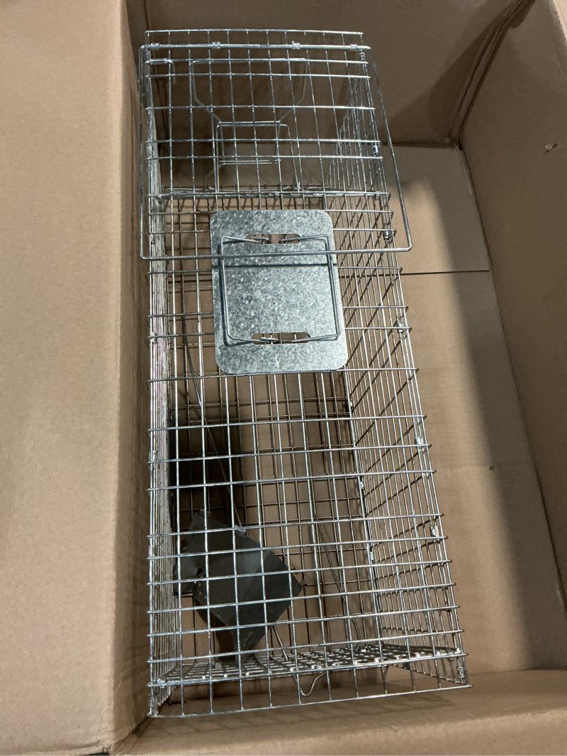 Condition photo showing As Is for 32" live animal traps,humane animal trap for stray cats up to 16.5 pounds, raccoons, squirrel, skunk, mole, groundhog, armadillo, rabbit,steel foldable with pedal triggers