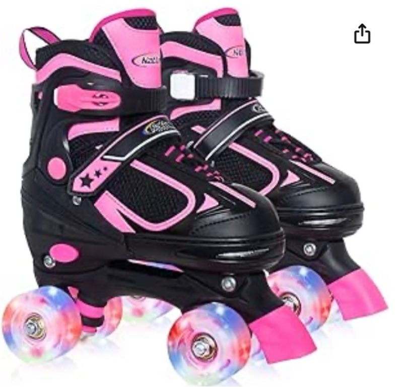 nattork kids roller skates for girls - pink for big kids age 10 11 12 - adjustable all light up whee