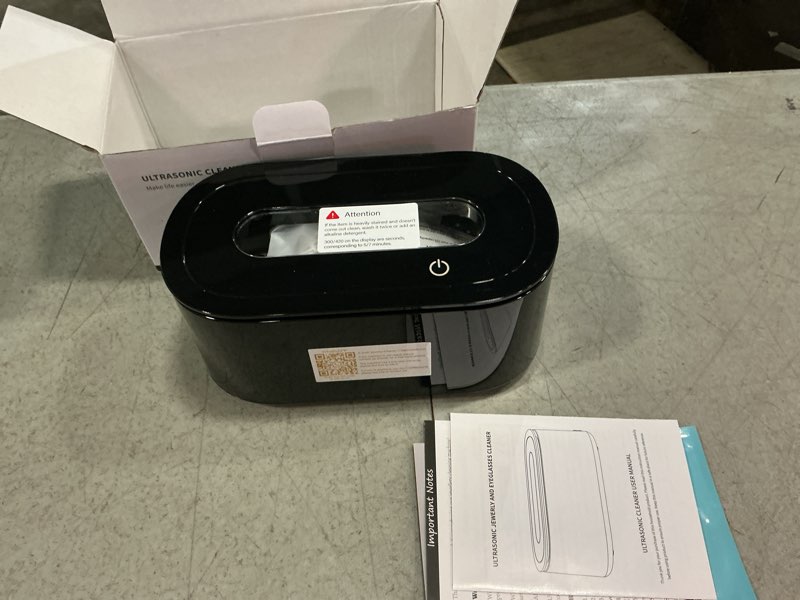 Condition photo showing New/Like New for ultrasonic jewelry cleaner, 48khz professional ultrasonic cleaner for eyeglasses, rings, retainers, dentures, 30w jewelry cleaner ultrasonic machine with dual cleaning modes, digital timer bright black