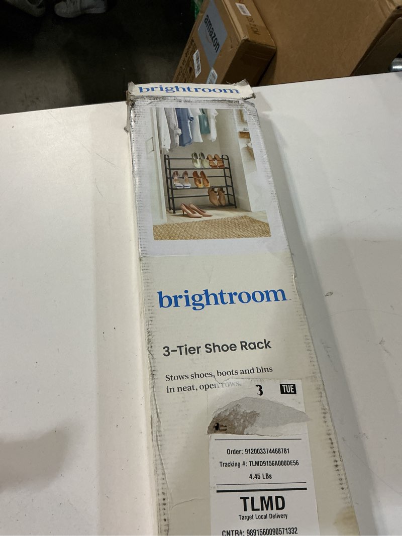 Condition photo showing Good Condition for small space metal shoe rack black - brightroom™: steel frame, freestanding shoe organizer, holds 9 pairs