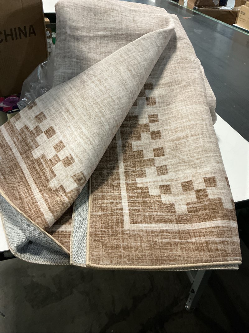 Condition photo showing Good Condition for garveehome modern bordered 8x10 area rugs for living room bedroom soft washable large bedroom throw carpet non slip checkered geometric rugs for dining room home decor office, taupe taupe 8' x 10' (rectangular)