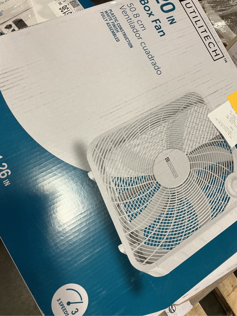 Condition photo showing As Is for (doesn’t   work )utilitech 20-in 120-volt 3-speed high velocity indoor white box fan
