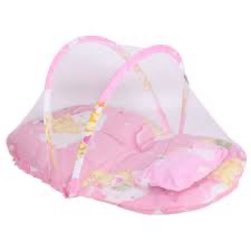 Mrisata Net Portable Net Portable Folding Cute Cartoon Pattern Baby Net with Sleeping Pad Pillowpink