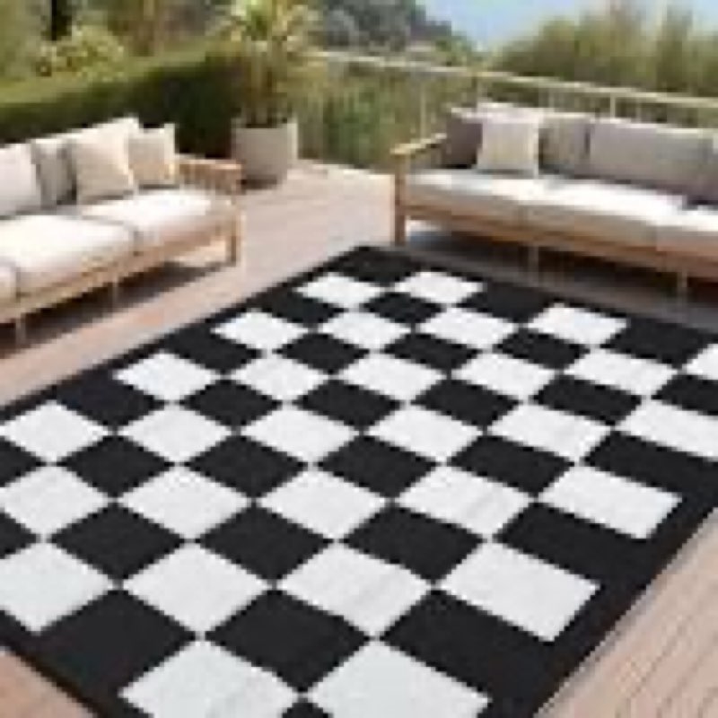 garvee waterproof outdoor rug 8x10, checkered foldable plastic straw patio camping rug, outdoor rv c
