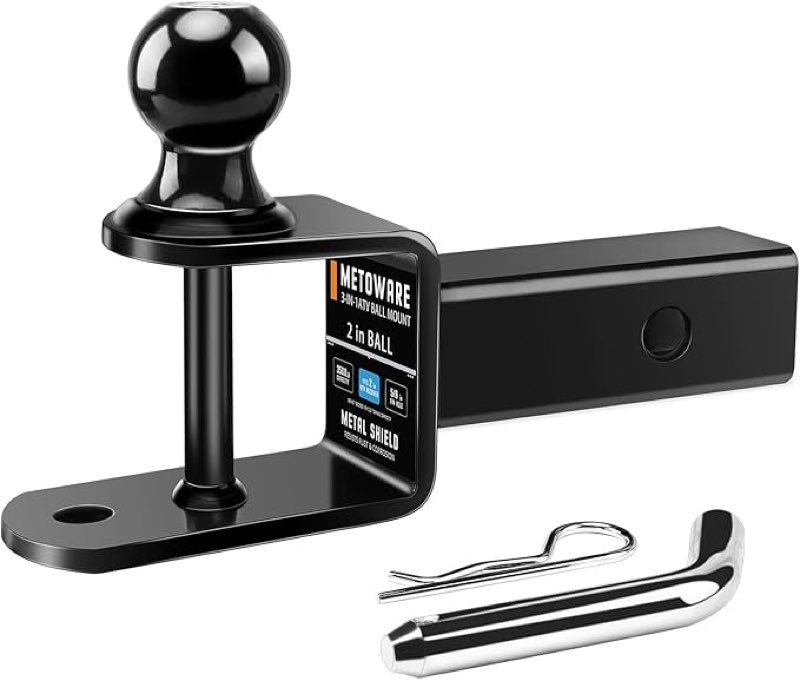 METOWARE ATV/UTV Trailer Hitch 3-in-1 Towing Ball Mount with 2 Inch Ball Hitch Rated 3500 LBS, Fits 2-Inch Receiver, 5/8-inch Pin Hole