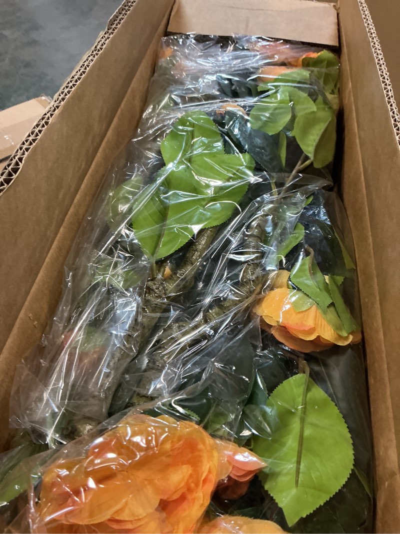 Condition photo showing Good Condition for artificial camellia tree 3.3 ft 2 pack, christmas decor fake camellia plant with blooming flowers&natural wood trunk, greenery faux potted plant for home office winter indoor (orange, 3.3ft) orange 3.3ft