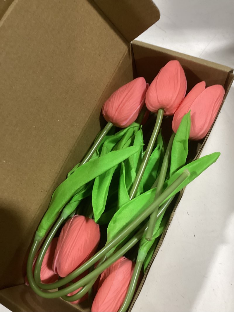 Condition photo showing Good Condition for 10-Heads Artificial Flowers PU Mini Real Touch Tulip Bouquets for Home Wedding Party Centerpiece Decoration (Gradient Coral)