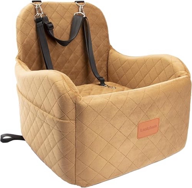 Lealchum Dog Booster Car Seat for Small/Medium Dogs,Puppy Portable Seat for Car with Elevated Cushion,Fully Detachable and Washable Pet Seat with Storage Pockets,Easy to Install