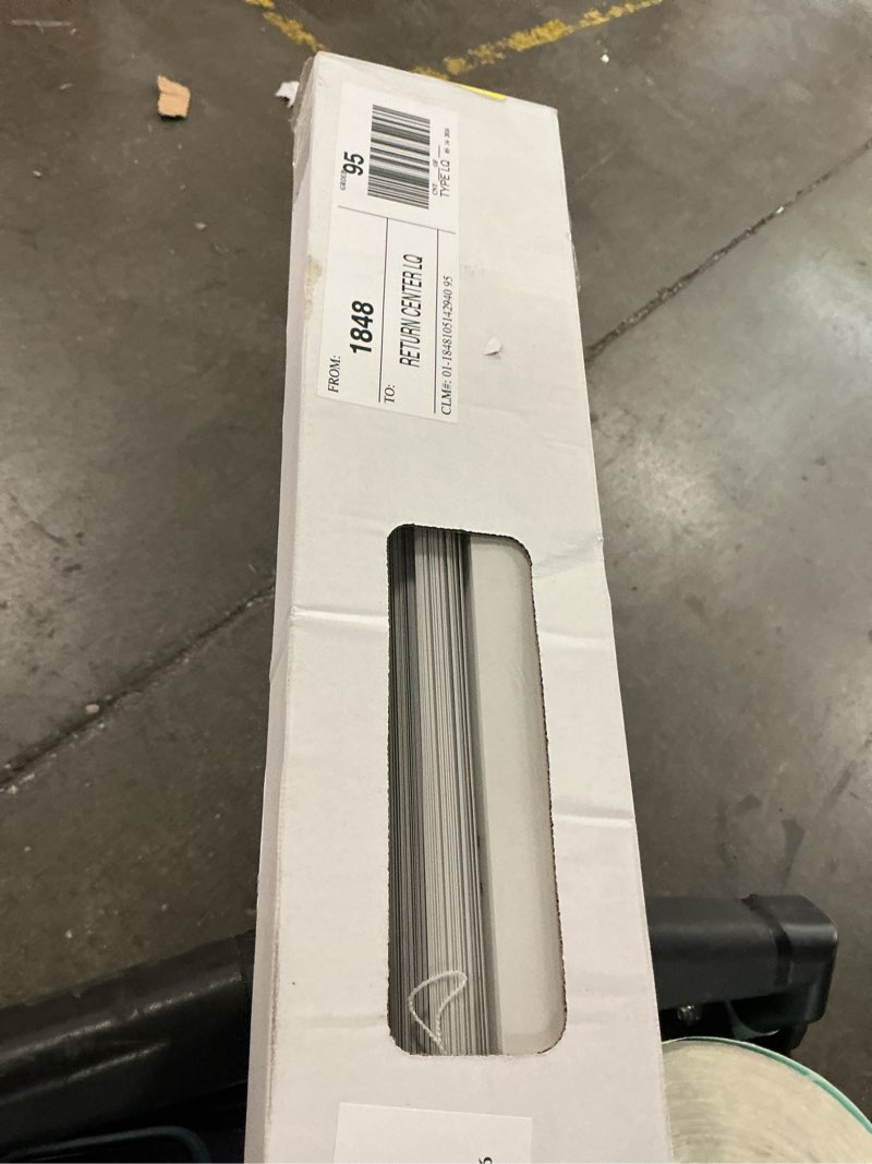 Condition photo showing As Is for mainstays 1" cordless vinyl light filtering blinds, 1-piece, white, 35" w x 64" l
