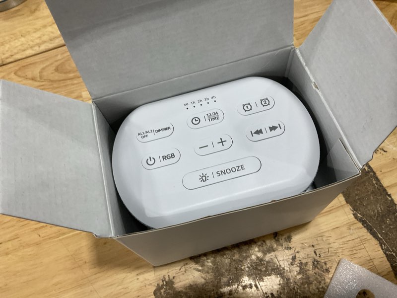 Condition photo showing Good Condition for small digital alarm clock for bedroom white noise sound machine with 30 soothing sound plug in desk bedside clock with nightlight battery backup 15 wake up sound clock for teen kid heavy sleeper