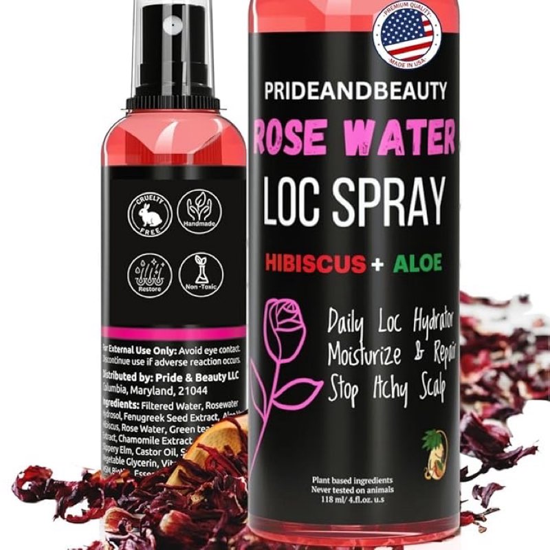 Hibiscus Rose Water Hair Spray – Natural Leave-In Mist for Hair Growth, Shine & Hydration – Lightweight Moisturizer for Locs, Curls & Natural Hair – Sulfate-Free Daily Hair Refresher