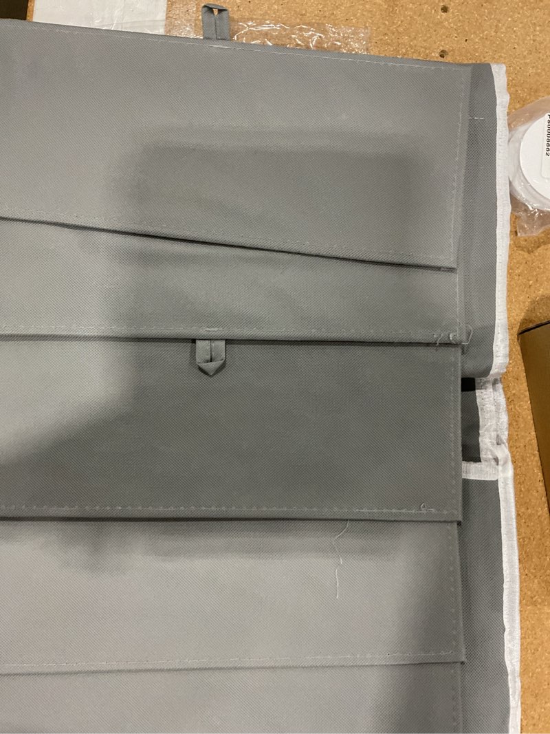 Condition photo showing New/Like New for spaceaid 1 pack over the door organizer with 5 large pockets and 10 mesh side pockets, 5 layers door organizer hanging with clear window for bedroom, bathroom, pantry and nursery, gray 1 pack gray