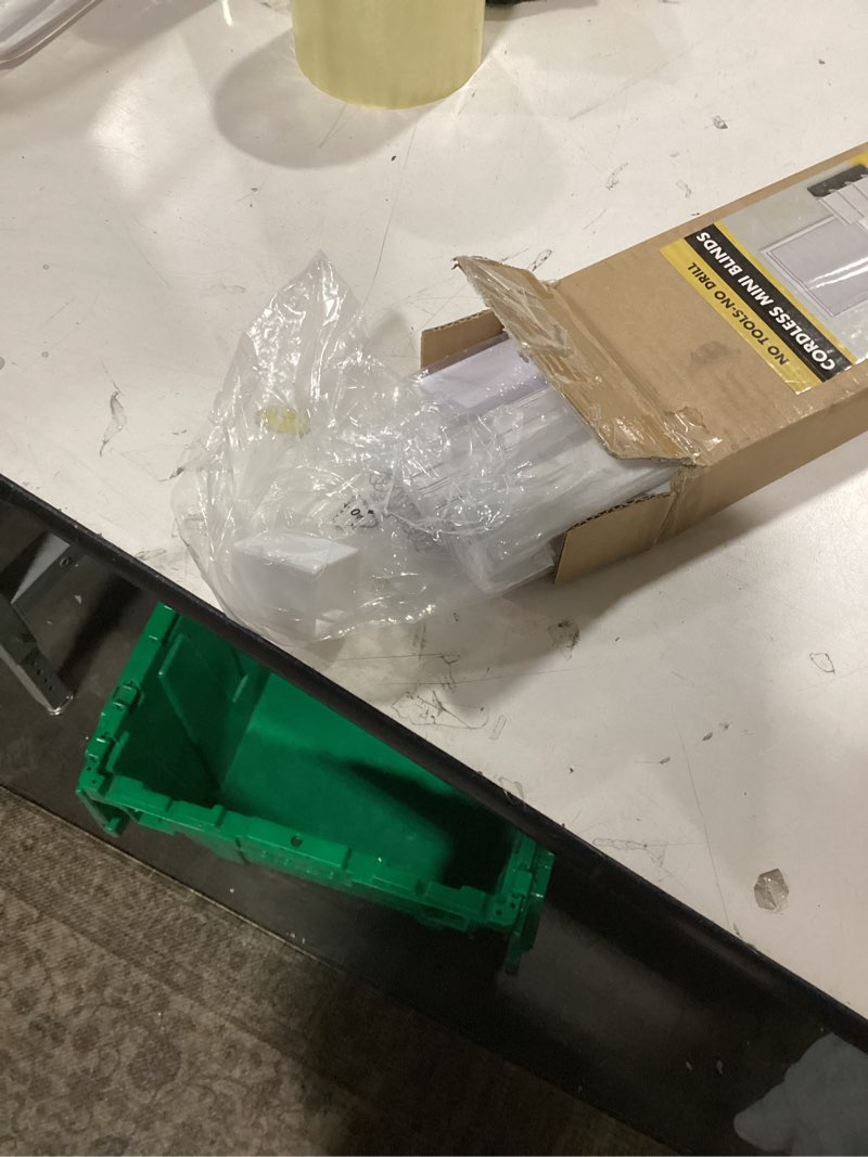 Condition photo showing Good Condition for No Drill Blinds for Windows 1" Vinyl L-Shaped Slats Cordless Mini Blinds for Home, for Window Size 32" W × 64" H White White 32" W × 64" H