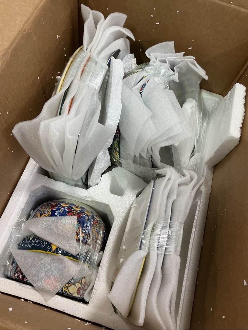Condition photo showing Good Condition for vancasso 23 Pieces Dinnerware Sets, Plates and Bowls Set, Porcelain Dishes Set for 6, Microwave and Dishwasher Safe, Scratch Resistant, Bohemian Style Dining Ware Service for 6, Series SIMI Service for 6 (23 Pcs) Bohemian Style