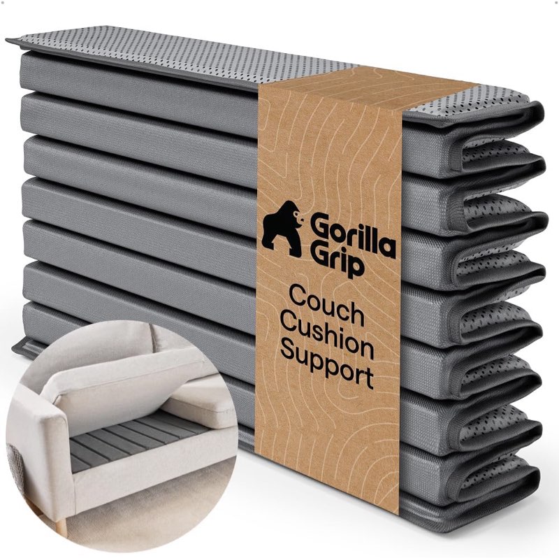 gorilla grip heavy duty couch cushion support board to fix sagging sofas, 24 x 70 wide sofa, slip resistant thick boards add strong seat supports, replacement stuffing firmer couches accessories, grey