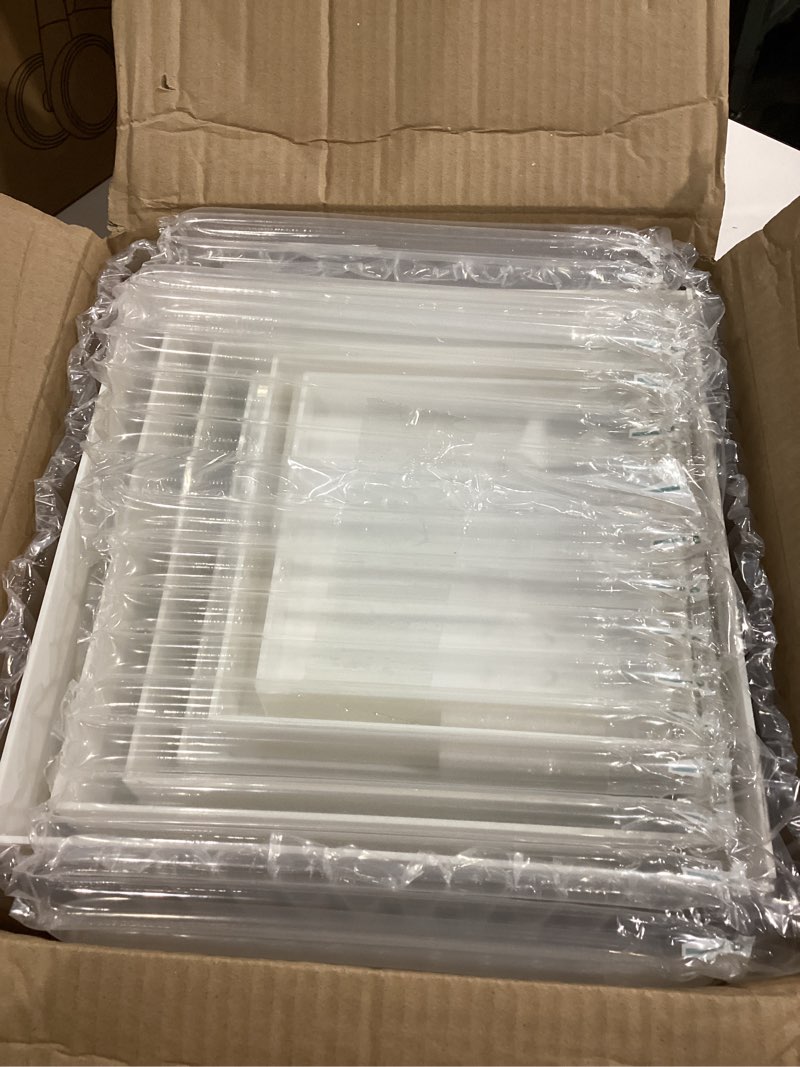 Condition photo showing Good Condition for 6 Pcs Large Buffet Risers Display Stands Set 7" to 12"- Acrylic Food & Dessert Table Display Stand Shelf for Party, Catering, Jewelry, Collectibles, White Cube Storage Boxes