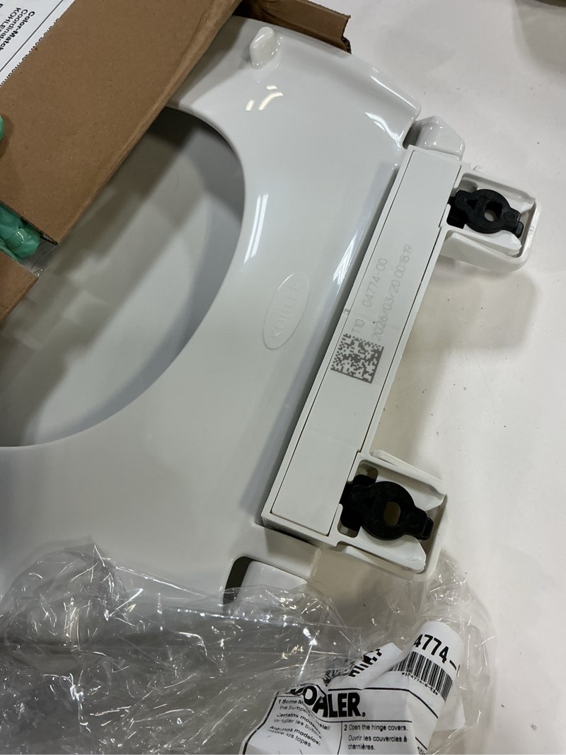 Condition photo showing Good Condition for kohler k-20110-0 brevia elongated toilet seat with grip-tight bumpers, quiet-close seat, quick-attach hardware, white