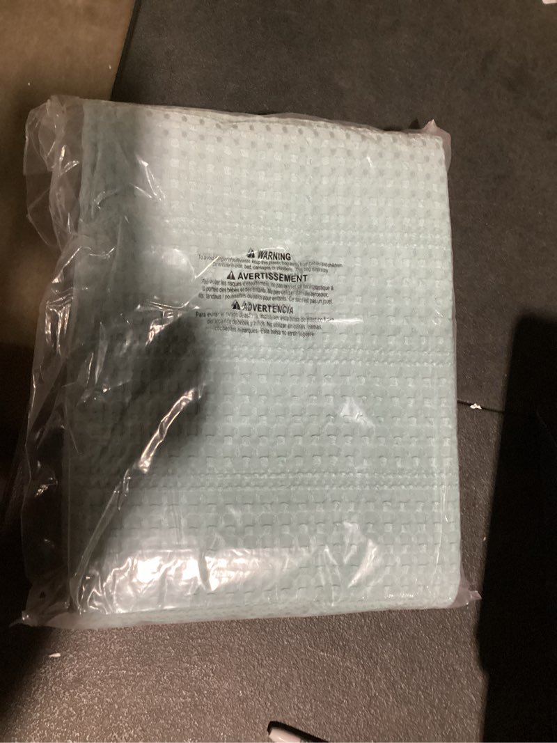 Condition photo showing New/Like New for 100% cotton waffle weave bed blanket | soft, breathable, and lightweight blanket for all-season | perfect for layering | brielle collection (king, icy blue) king icy blue
