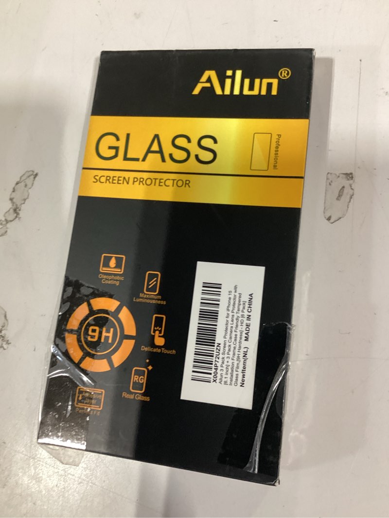 Condition photo showing New/Like New for ailun 3 pack screen protector for iphone 15 [6.1 inch] + 3 pack camera lens protector with installation frame,case friendly tempered glass film,[9h hardness] - hd