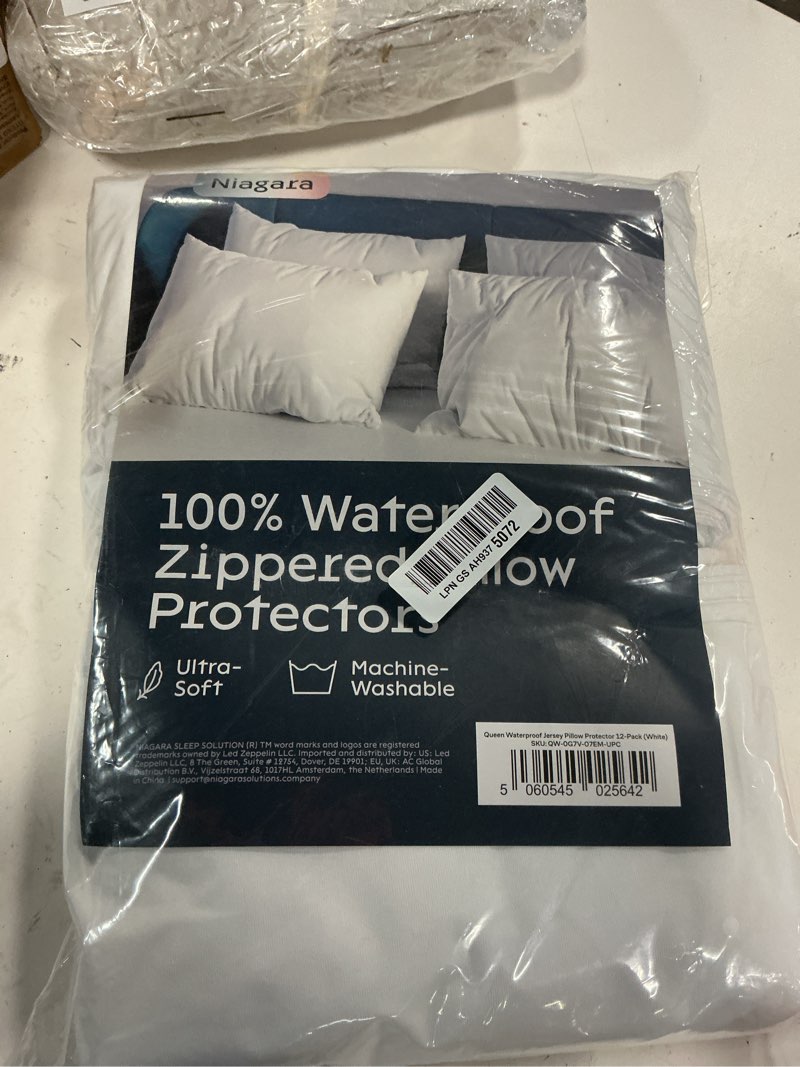 Condition photo showing New/Like New for niagara 12 pack waterproof pillow protectors queen 20x30 inches smooth zipper premium encasement covers quiet cases set white queen 12