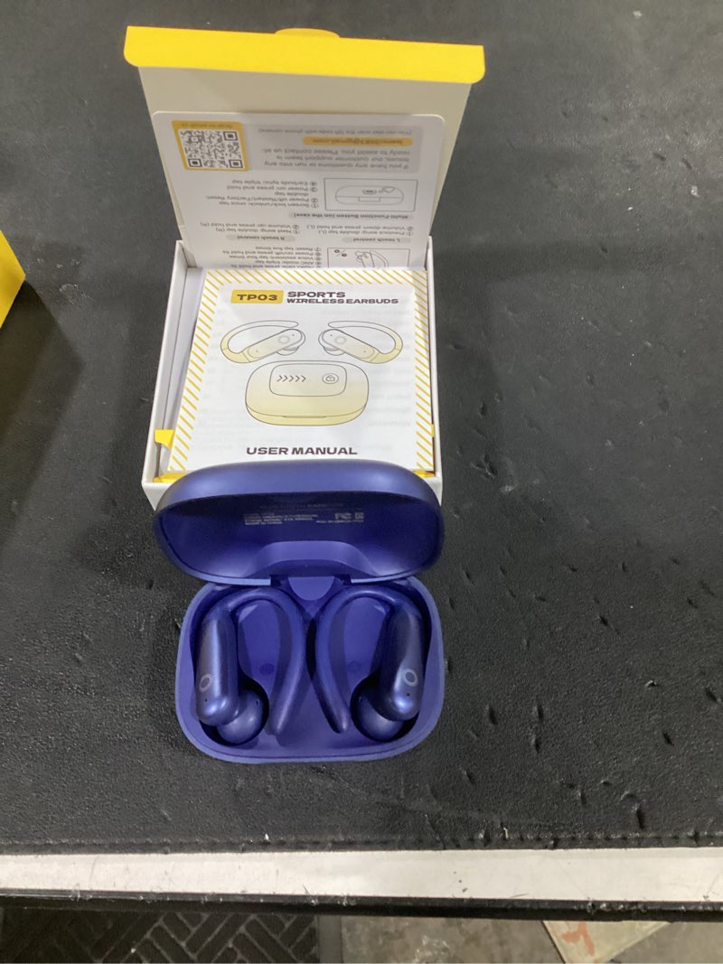 Condition photo showing New/Like New for leemc wireless earbuds, bluetooth headphones 6.0, ear buds with touch screen, anc enc noise cancelling, 40h bass stereo sound over-ear earphones for ios, android, sports, workout?darkblue 4-darkblue touchscreen