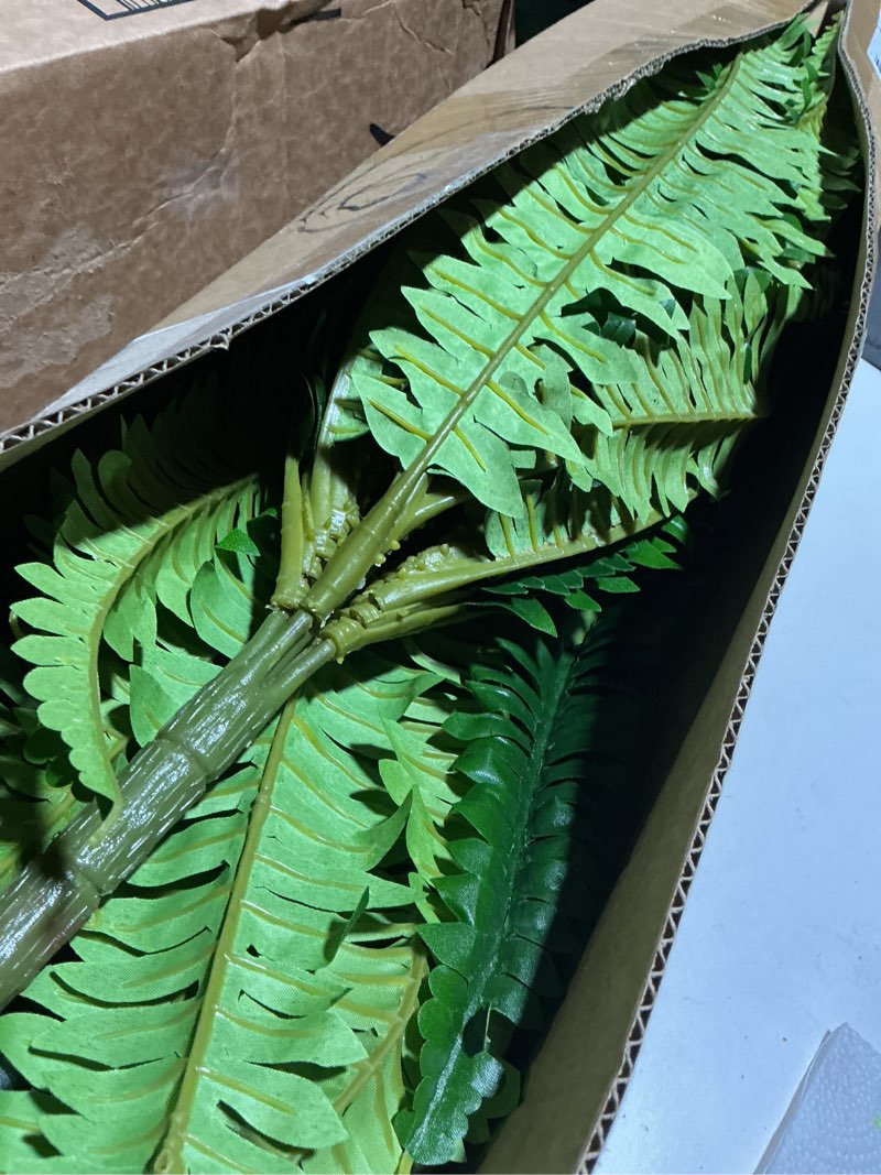 Condition photo showing Good Condition for 45" fake ferns, realistic large artificial bush plants, 2 artificial boston ferns with 59 fronds for outdoors planter indoor home garden porch decor green