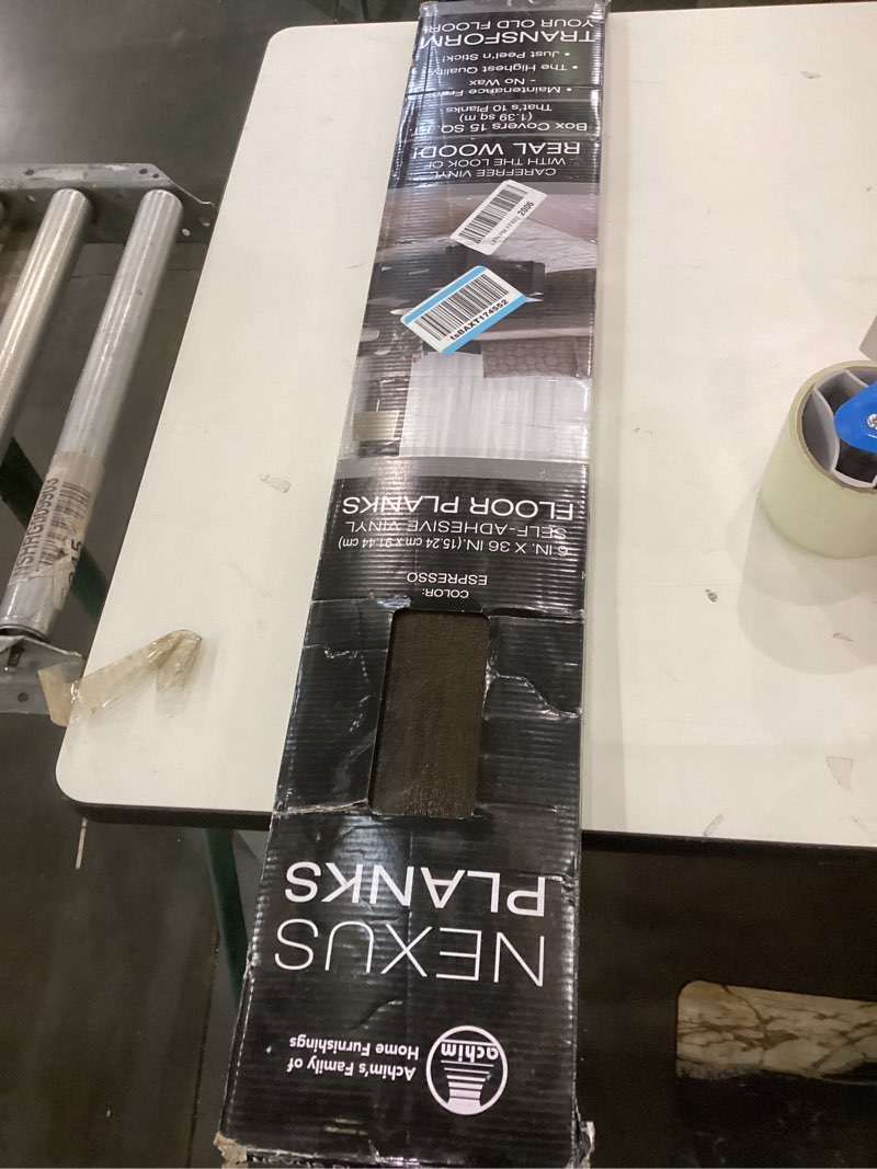 Condition photo showing New/Like New for Vinyl Peel and Stick Floor Tile, Self-Adhesive Wood Plank, 10-Pack (15 Square Feet) - 6 Inch Width, 36 Inch Length, 1.2mm - Espresso - Easy DIY Nexus Planks for Any Room by Achim Home Decor 10 Planks Espresso