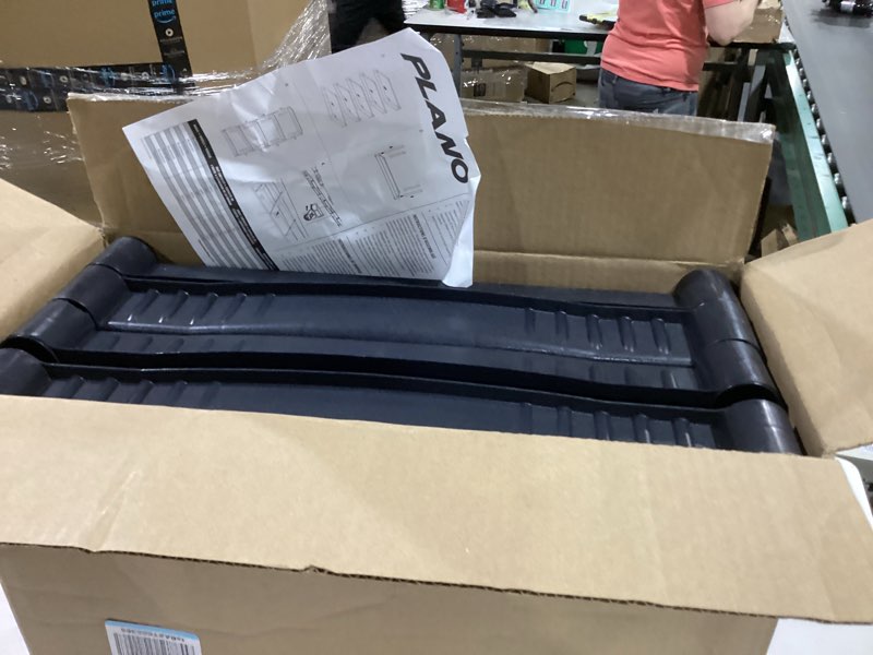Condition photo showing Good Condition for Plano 4-Shelf Plastic Storage Shelves, 48” x 23” x 14”, 200lb Capacity, Pantry, Office, Closet and Garage Shelves, Easy to Assemble, Durable Plastic Shelving Unit