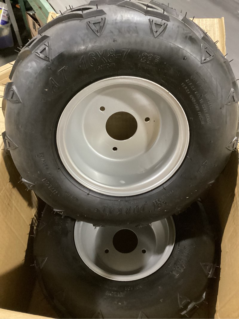 Condition photo showing New/Like New for 16x8-7 go kart wheels, 16x8-7 go kart tires with wheels for go kart atv utv quad 110cc 3 bolts set of 2 (silver)