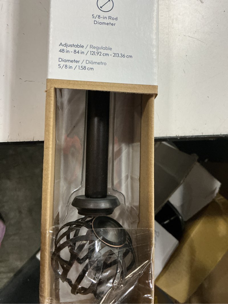 Condition photo showing As Is for style selections florine 48-in to 84-in oil-rubbed bronze steel single curtain rod with finials