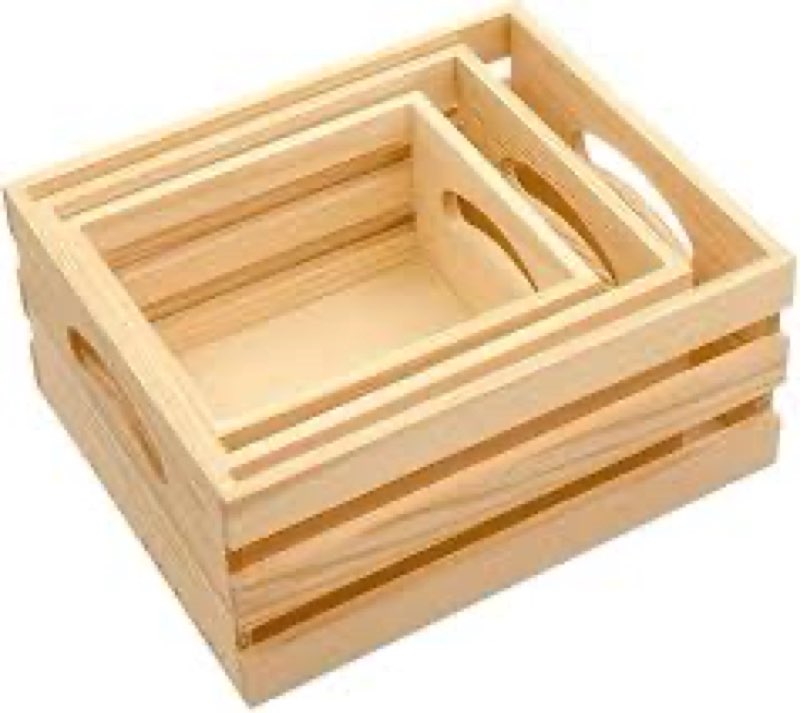 Cregugua Set of 3 Wooden Pallet Crates Nesting Unfinished Wood Trays Storage for DIY Crafts (Large Size 9.4 x 7.8 x 4.3 in)