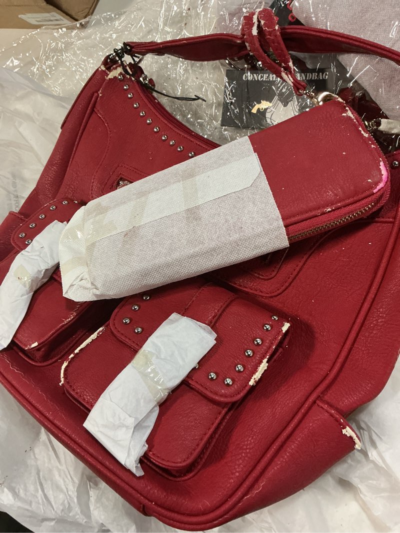 Condition photo showing As Is for y2k vintage style red leather shoulder bag purse silver studs