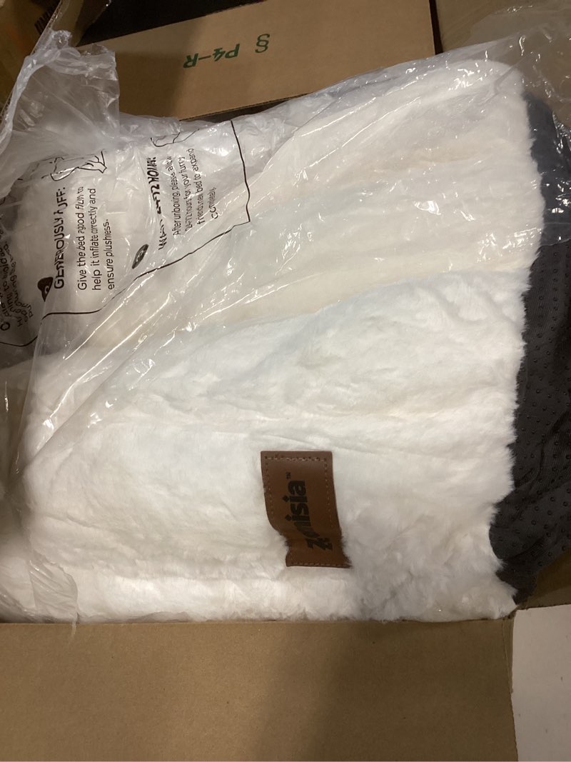 Condition photo showing As Is for Orthopedic Cat Couch Bed for Indoor Cats, Cute Pet Sofa with Supportive Egg Foam, Fluffy Faux Fur Removable Washable Cover and Non-Slip Bottom, Ivory White 24.0"L x 18.0"W x 10"Th Ivory White