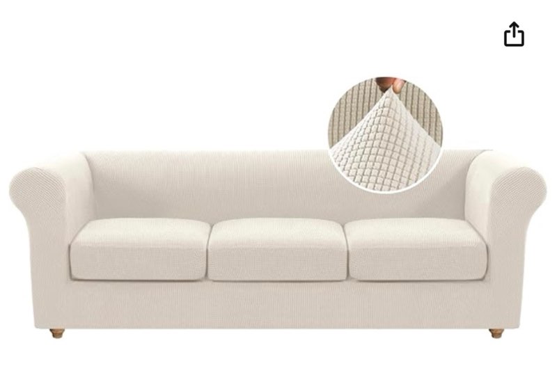 h.versailtex 4 piece stretch sofa covers for 3 cushion couch covers for living room furniture slipcovers (base cover plus 3 seat cushion covers) upgraded thicker jacquard fabric (xl sofa, black) x-large black