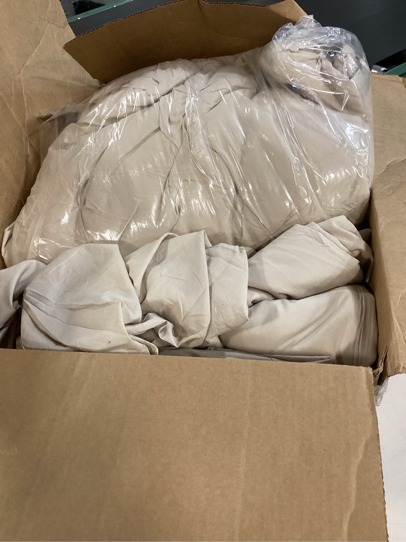 Condition photo showing As Is for Bedsure California King Comforter Set Beige - Bed in a Bag Cal King Bedding Set 7 Pieces, GentleSoft™ Pintuck Bed Set Gift for Family, Pinch Pleat Beige Comforter with Sheets, Pillowcases & Shams California King 02 - Beige