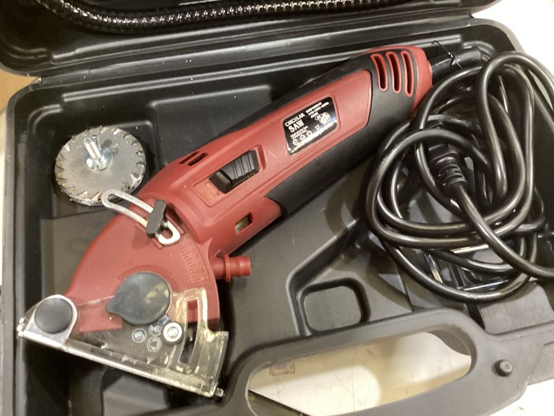 Condition photo showing Good Condition for corded mini circular saw, 400w 110v 3400rpm multifunction handheld with 6 blades max cutting depth ½ inch, compact small circular saw for wood drywall tile pvc pipe soft metal
