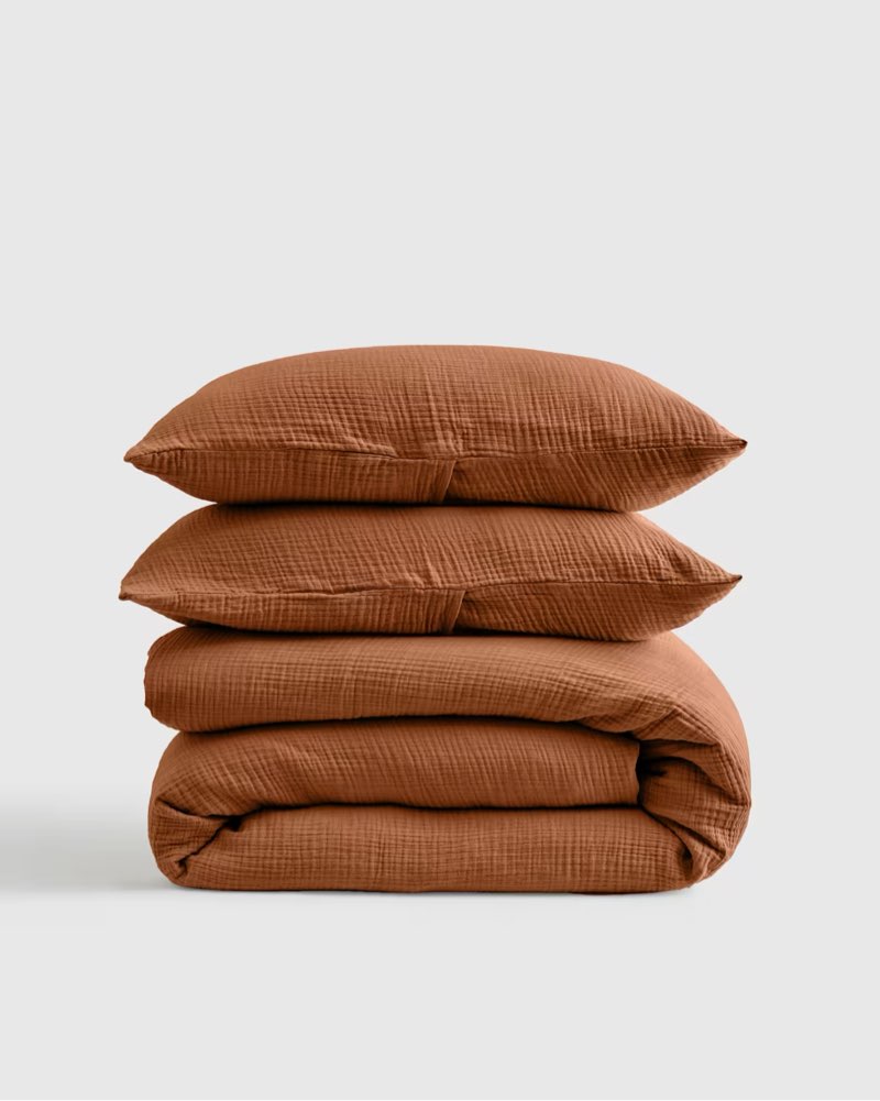 quince organic airy gauze duvet cover set of 3 piece king terracota 