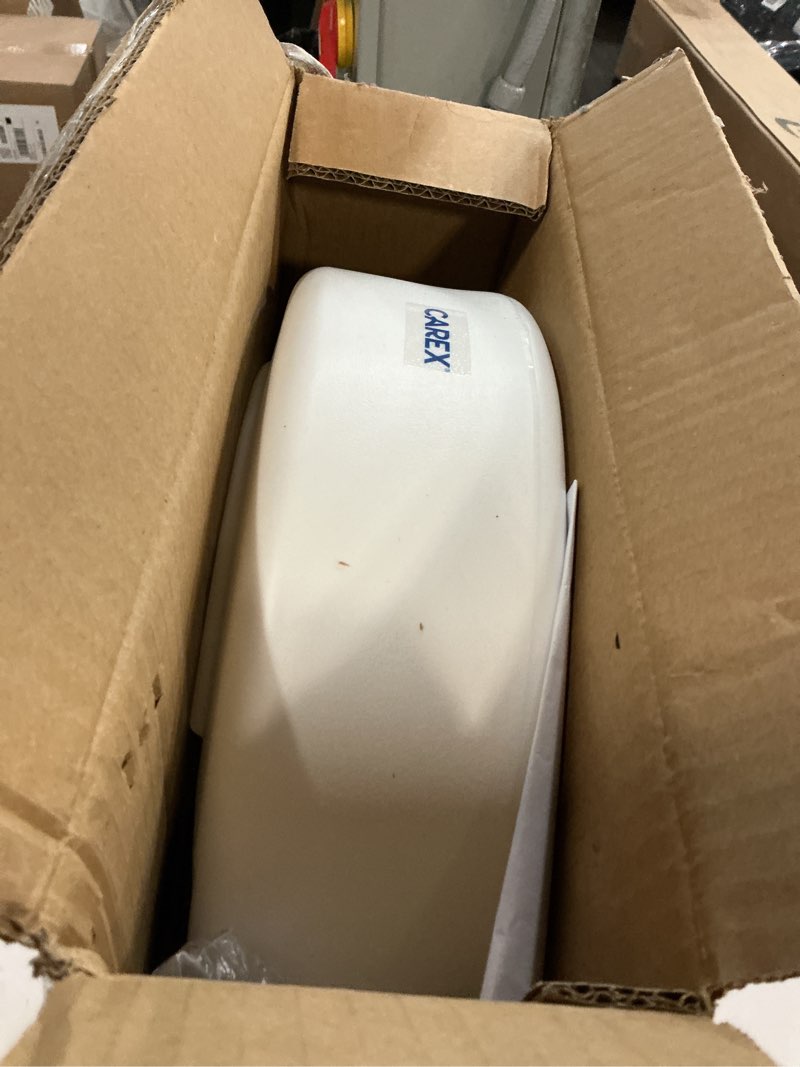 Condition photo showing As Is for Carex Toilet Seat Riser, Round Raised Toilet Seat Adds 3.5 inches to Toilet Height, for Assistance Bending or Sitting, 300 Pound Weight Capacity Toilet Riser